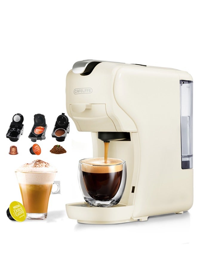 كافلف ماكينة قهوة أوتوماتيكية متعددة الكبسولات 3 في 1، ماكينة إسبريسو مع خزان مياه قابل للفصل سعة 600 مل | 3 محولات اختيارية وخاصية الإيقاف التلقائي، 1450 واط، لون أبيض - Image 1